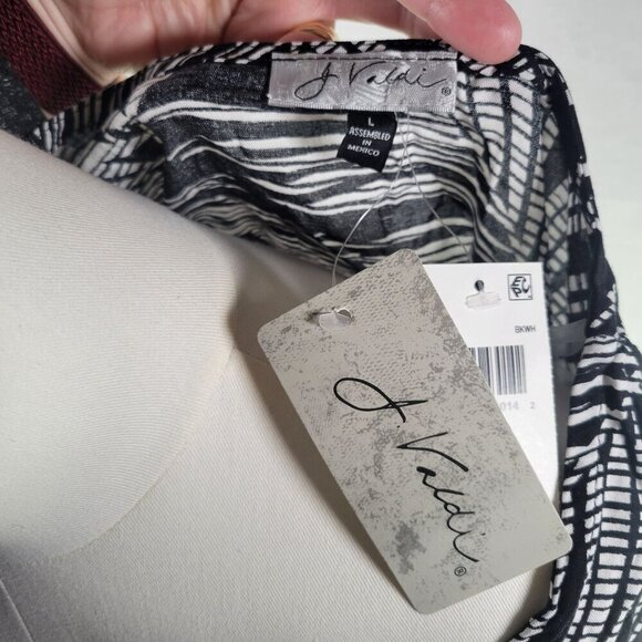 J Valdi Women Black & White Floral Tropical Abstract Rayon Tunic Shirt Size L - Picture 6 of 10